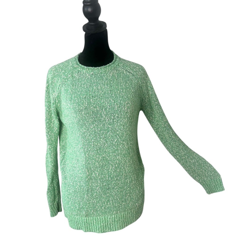 J. McLaughlin Crochet Open Knit Sweater Size XS Green‎ Cotton Preppy Nautical